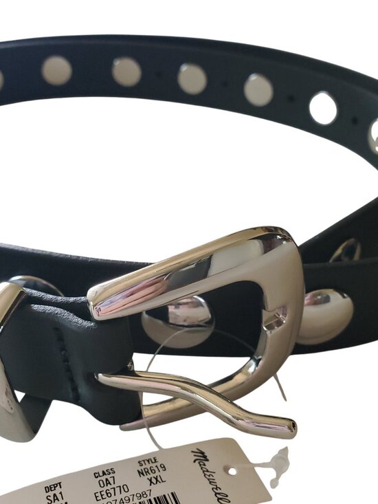 Madewell Black and Silver Studded Western Belt XXL NWT‎